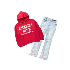 Saxon Red/Blue Hoodie/Stacked Flare Jean Set