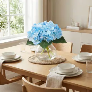 Gaomon Blue Lifelike Decorative Silk Artificial Hydrangea Flower Arrangement with Vase and Fake Water, Floral Centerpiece for Coffee Table or Bathroom Home Decor