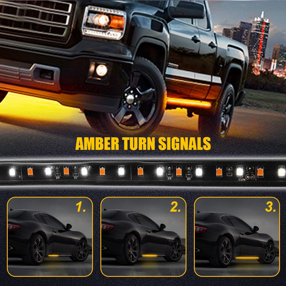 2x 70" Running Board LED Light DRL Side Step Strip Bar Amber White Turn Signal
