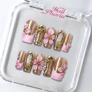 NailPhoria SAKURA GLOW - Handmade Press-On Nails | Reusable, Salon-Quality, Long-Lasting, Glossy Design