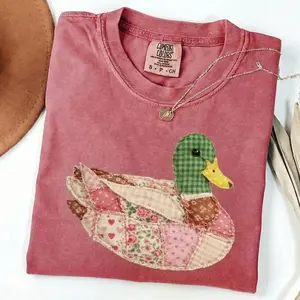 PRINTED Comfort Colors Faux Quilted Mallard Duck Shirt, 3D FAUX EFFECTPatchwork Duck Graphic Tee, Cottagecore Farm Animal T-Shirt