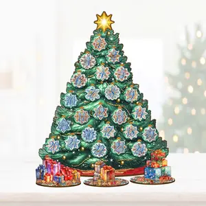 Designocracy 8091504 12.5 in. Wooden Advent Calendar, Collectible Tabletop Christmas Decoration with Tree Ornaments (Office Calendars & Planners Supplies)