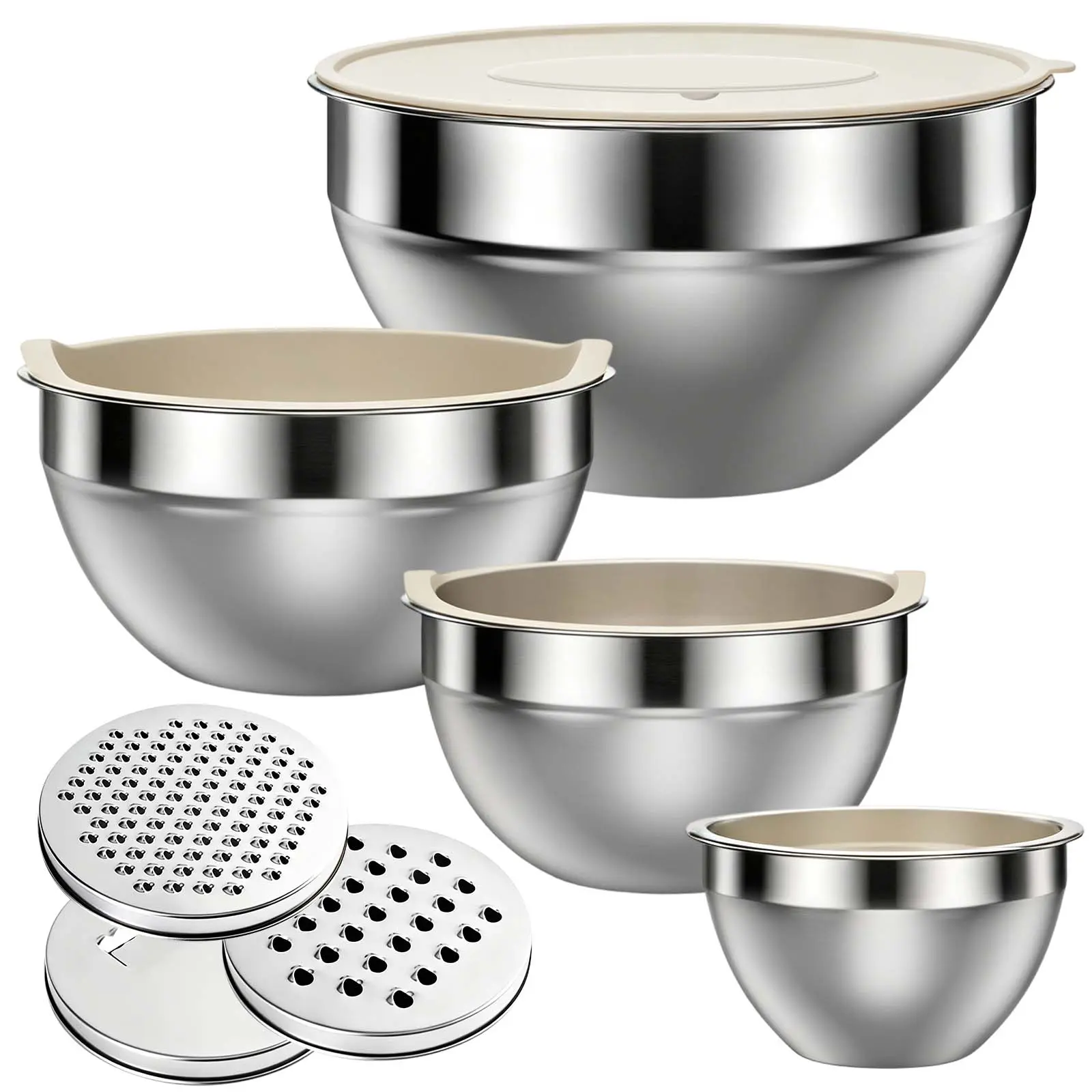 7 PCS Washable Berry Bowl Mixing Bowls with Airtight Lids Set, Stainless Steel Nesting Bowls with 3 Grater Attachments, 4.5-0.7 QT Mixing & Serving  Tableware DFYD Tiktok Summerwins Metal Cover Pasta Thick