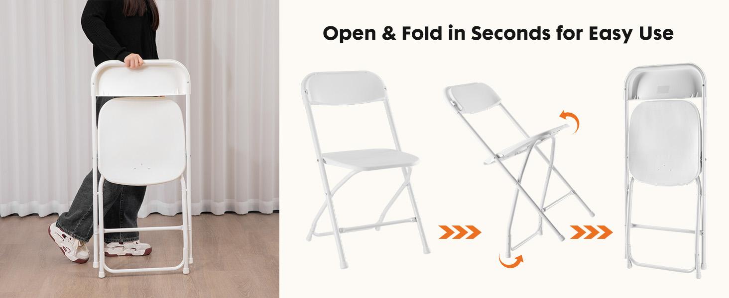 Plastic Folding Chairs with 330-Pound Capacity, Sturdy Metal Foldable Chairs, Outdoor and Indoor, for Home, Office, Party, Comfy