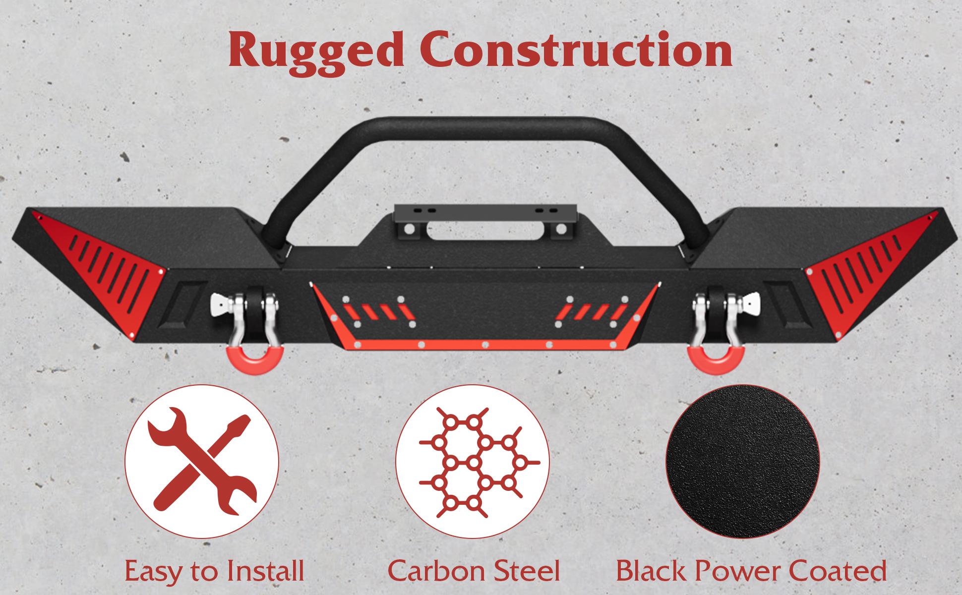 【GARVEE】Full Width Front Bumper, Compatible with Jeep 2018-2023 Wrangler JL & Unlimited JLU(2/4 Doors),2020-2023 Gladiator JT, Off-road DIY Paintable, Textured Black
