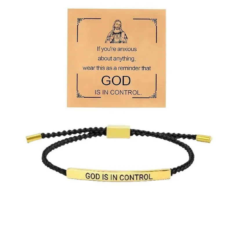 【Italian Design】Inspire Bracelet-GOD IS IN CONTROLM,Self Worth Motivation Bracelet，Braided Rope Handmade Engraved Bracelet Stainless Steel，To My Daughter Inspirational Jewelry Gifts for Women Best Friend,Adjustable Up to 10" men