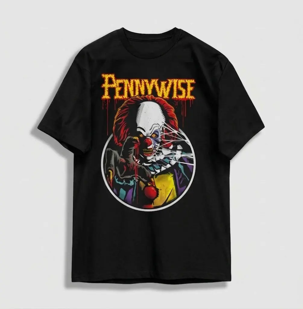 Men's Pennywise Graphic T-Shirt - Horror Movie IT Clown Tee, Vintage Dark Aesthetic Streetwear Merch, Comfy Relaxed Fit Short-Sleeve Tops, Classic Menswear, Shortsleeve, Breathable