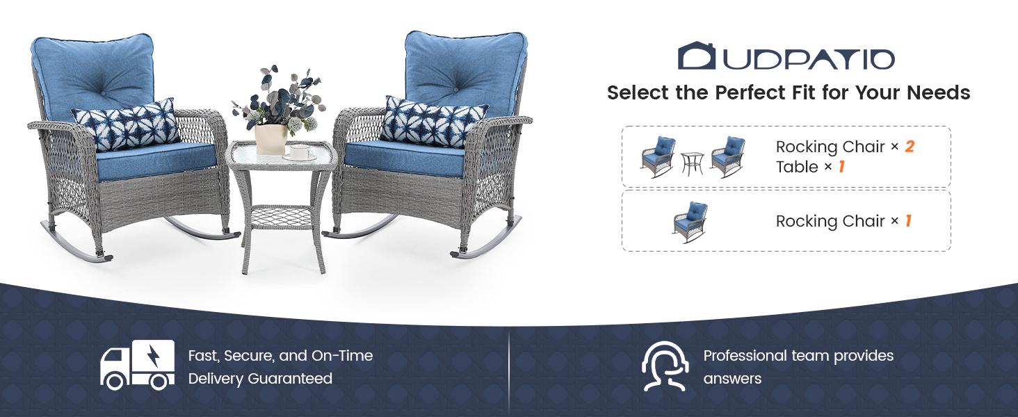 Spring Greenish UDPATIO Outdoor 3 Piece Patio Furniture Set Wicker Rocking Chair Set with 2 Rockers, 1 Side Table and 4‘’ Thick Cushions Chair Lounge for Backyard, Porch, Balcony SpringGardening Spring Greenish UDPATIO Outdoor 3 Piece Patio Furniture Set Wicker Rocking Chair Set with 2 Rockers, 1 Side Table and 4‘’ Thick Cushions Chair Lounge for Backyard, Porch, Balcony SpringGardening