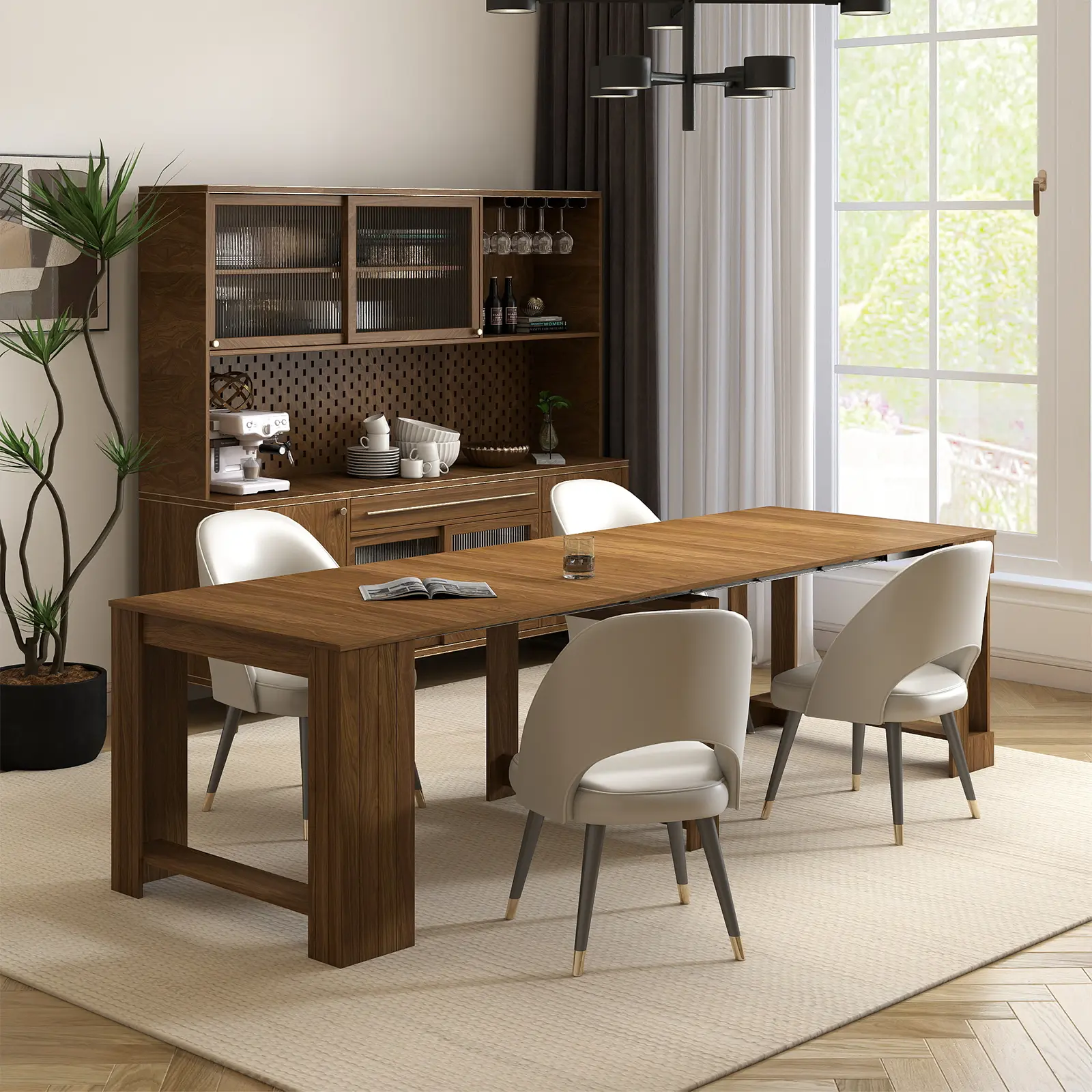 18''-107'' Extendable Dining Table for 2-12 People,Transformer Console Table Folding Expandable Dining Room Table,Modern Farmhouse Kitchen Table,Wood Foldable Space Saving Tables for Home Kitchen Office