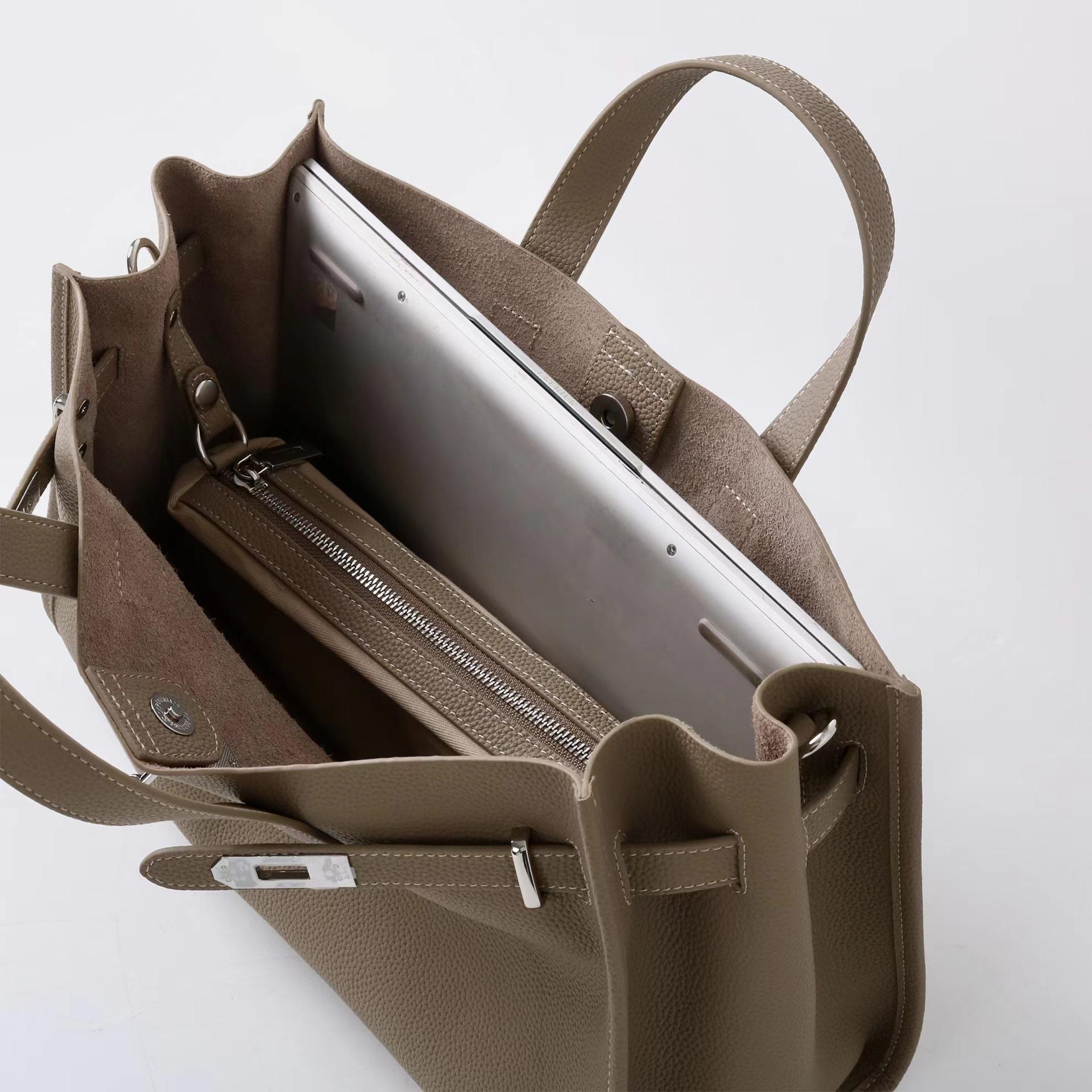 Urban Luxe Genuine Leather Power Tote with Silver-Tone Hardware Women's Shoulder Bag Elegant Durable Everyday Use Spacious Handbag Casual Trendy Purse, Everyday Bag,summervibes