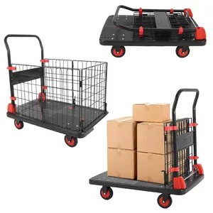 Garvee Heavy Duty 2-in-1 Foldable Platform Truck with Cage, 1000LBS Capacity, 35"×23"×20" Utility Folding Flatbed Cart with Wheels for Warehouse, Factory, and Luggage Moving