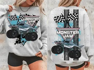 Monster Jam 2 Sides Youth and Adult Sweatshirt, Megalodon Monster Truck Shirt, Racing Fan Crewneck, Monster Truck Gift, Funny Shirt, Youth clothing, gift for son and daughter, summer outfit, holiday outfit
