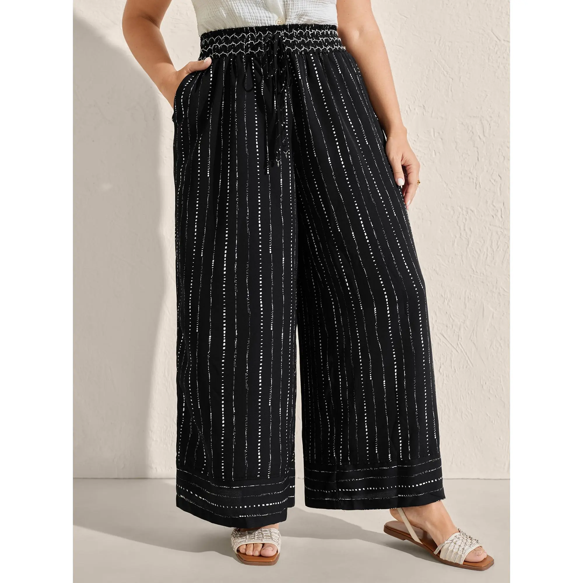【Wide Leg】BLOOMCHIC Plus Size Stretchy Adjustable Cuffs Wide-Leg Pants [M-6X]  Fit Garment,Summerfinds