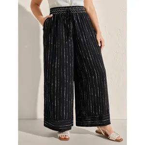 【Wide Leg】BLOOMCHIC Plus Size Striped Print Shirred Waist Wide-Leg Pants [M-6X] 2026 Summer Vibes Swimweek