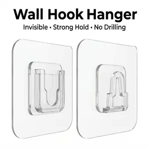 Wall Hook Hanger – Invisible Adhesive Interlocking Wall Mount Hooks, No-Drill Hanging Organizer for Kitchen & Bathroom 10/20 Pairs