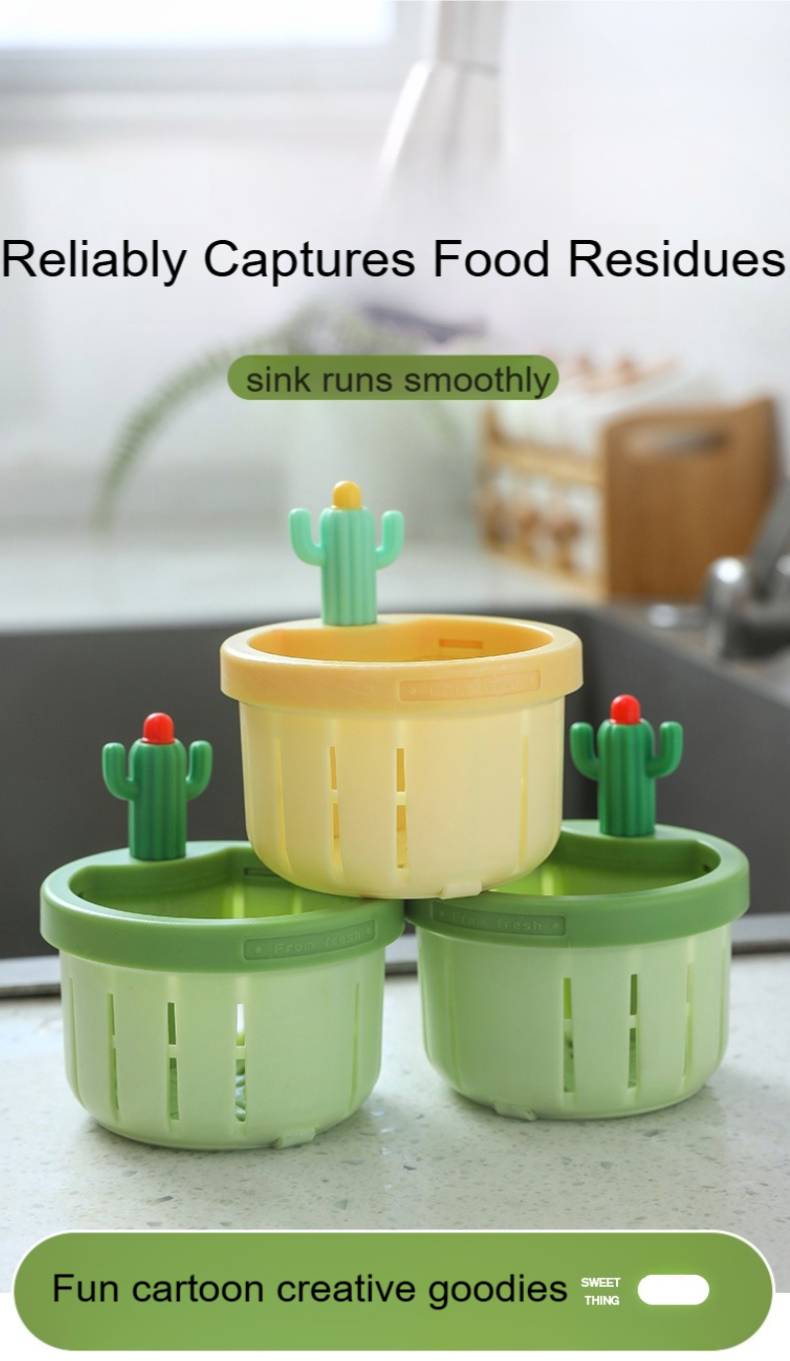 Eimula Cactus Kitchen Sink Drain Strainer with Automatic Dumping Basket and Filter, High-Quality PP Material, Anti-Clogging, Essential Kitchen Accessory