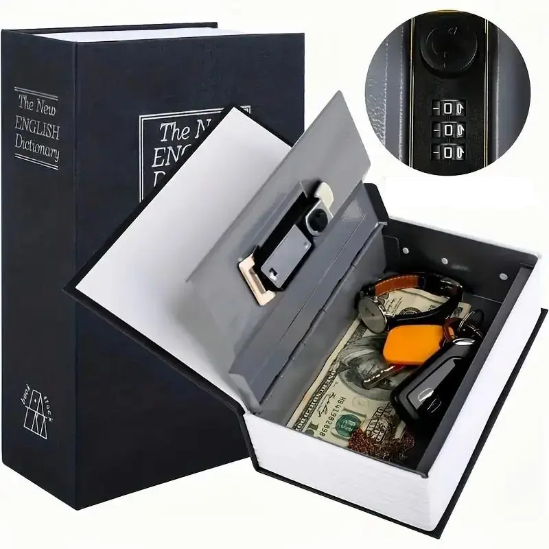 Square Steel Metal Book-Like Hidden Storage Box (9.5x6x2.2in) with 3-Digit Combination Lock, Slim & Discreet Profile Organizer Storage Box for Cash, Jewelry, Home Security, 1-Count Gift, 9.5X6x2.2", Combination Lock Storage Boxes