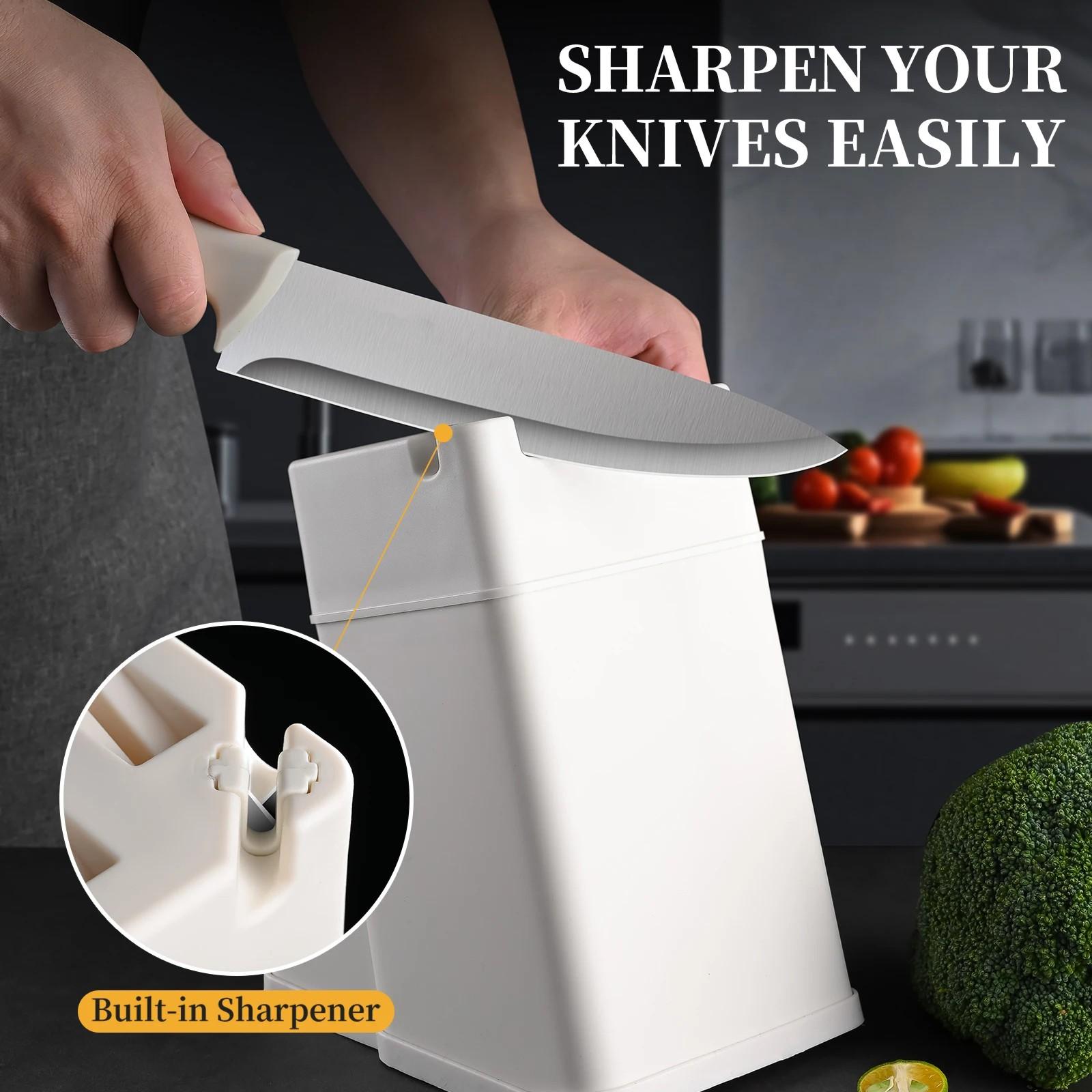 15-Piece Stainless Steel Kitchen Knife Set – Including Practical Tools Like Knives and Scissors, Equipped with a Knife Block for Storage, an Essential Food Cutting Tool Set for Modern Homes. Utensils Kitchenware
