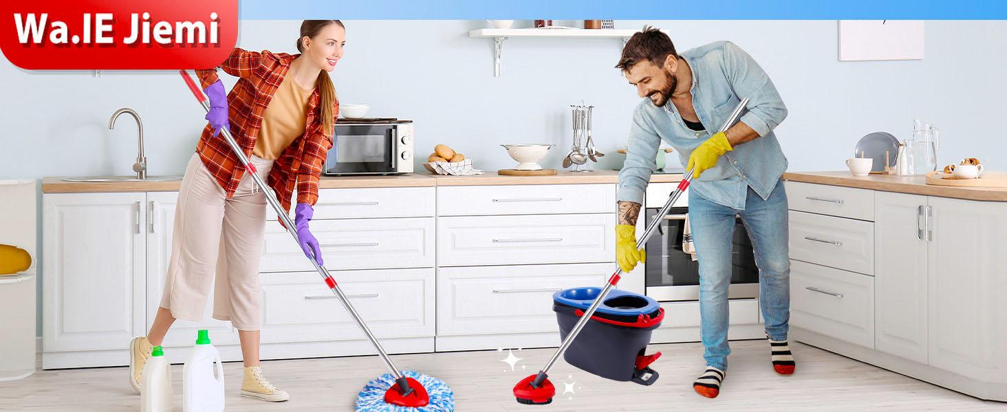 Removable Head Microfiber Mop Pads with Brush - Topwire Spin Mop Replacements, Machine Washable Accessory for Ocedar RinseClean 2-Tank System, Kitchen & Hard Surface Cleaning, Removable Head Mops Scrubber summerwins