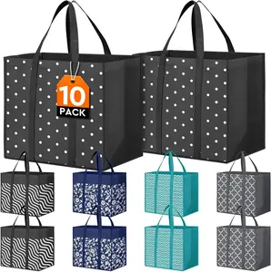10 Pack Reusable Grocery Bags for Groceries 35L Large Capacity Heavy Duty Waterproof Tote Bags for Shopping and Picnic with Sturdy Handles Eco Friendly Totes Canvas Shopper