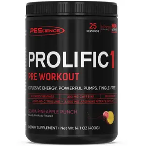 PEScience Prolific-1 Pre-Workout Powder - with 200mg Caffeine & 6000mg Citrulline - 25 Servings