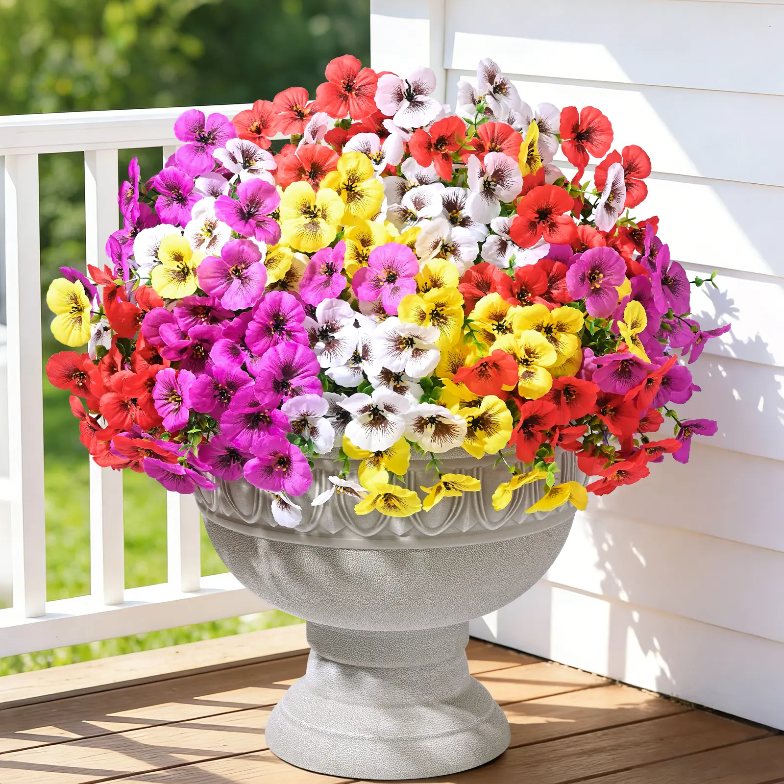 Decorative Multi-Color Artificial Pansies & Eucalyptus Hanging Ornaments - 12/24 Bundles, 2.56-in, Fade-Resistant, UV-Resistant, Outdoor-Safe, Photorealistic, for Basket, Window, Garden Decor, Artificial Plants