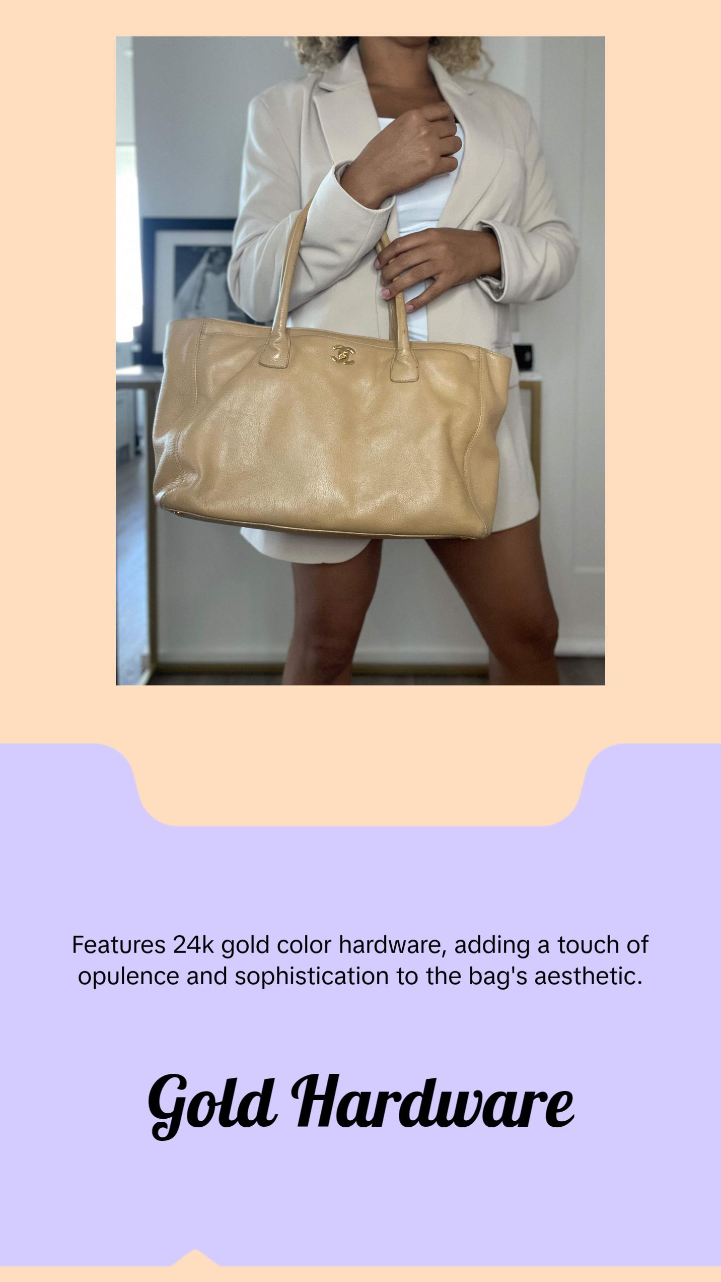 Pre-owned CHANEL Leather tote bags Beige Caviar Medium Executive Tote Bag 24k Gold Hardware 2004 2005