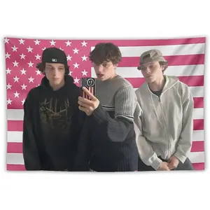 Sturniolo Star Triplets Flag Tapestry Wall Art Cotton Polyester Linen Print 40x30in for College Dorm Living Room Party Decor WhiteTapestry Decor