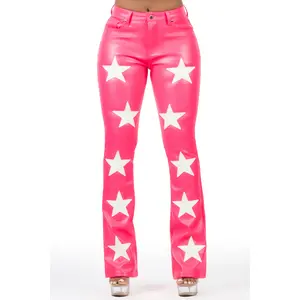 Takera Hot Pink PU Stacked Flare Pant