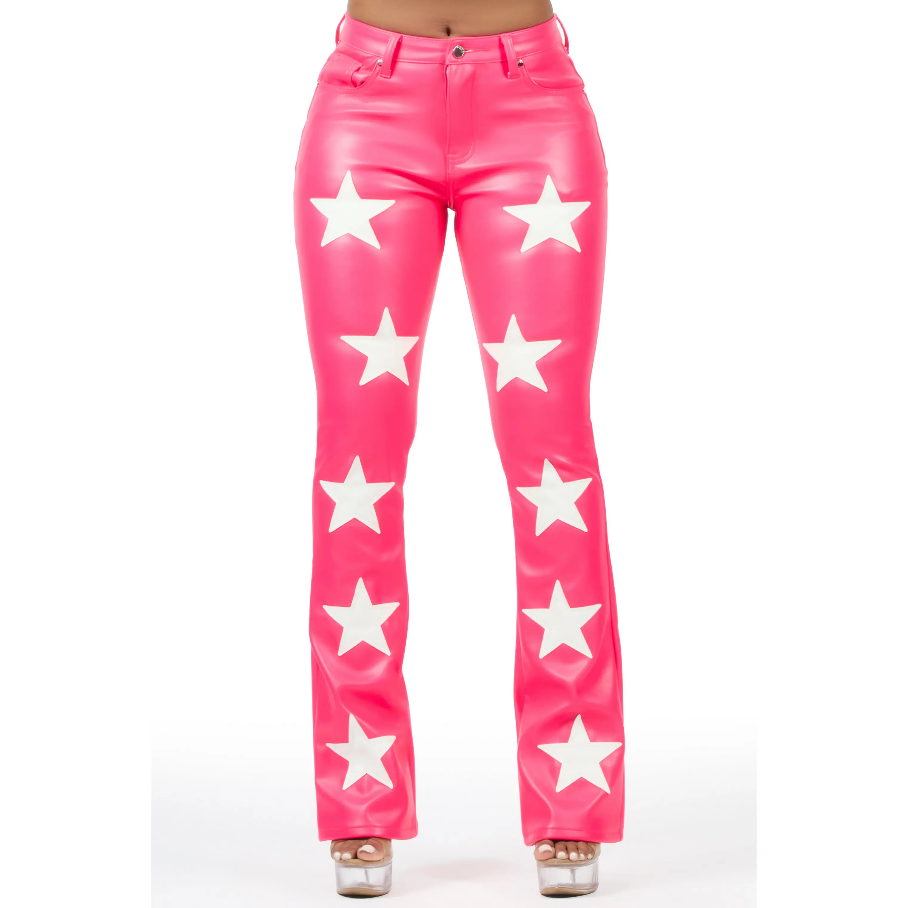 Takera Hot Pink PU Stacked Flare Pant