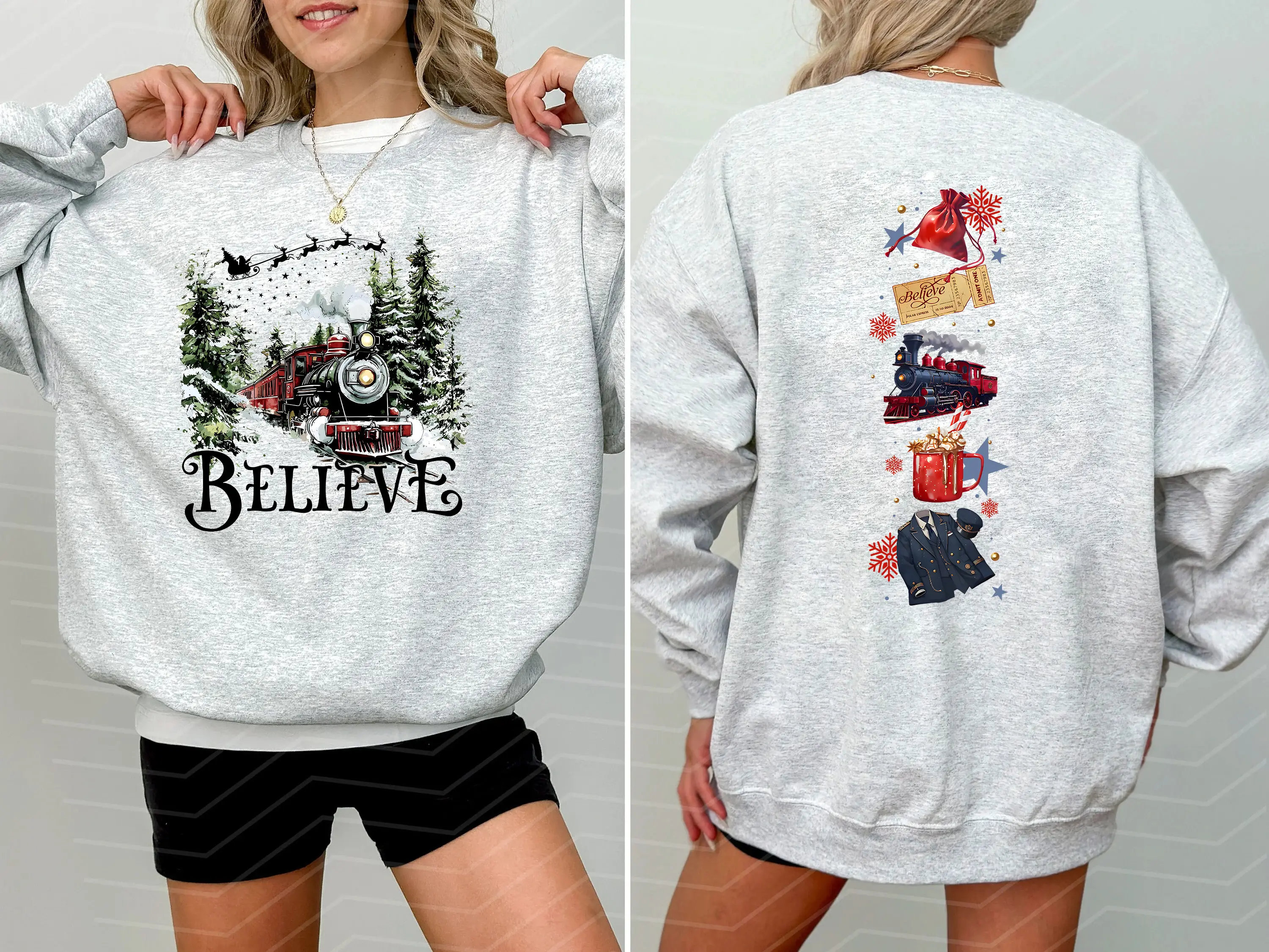 Polar Express 2 Sides Sweatshirt | Hoodie, TShirt, Polar Express Believe Movie Shirt, Retro 90s Christmas Movies Tee, Christmas Sweatshirt, Christmas Gift