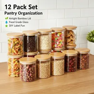 500ml, 17 ounces, 12 pieces with covered pasta glass storage jars, including note paper, note pens, sealed kitchen food cans, transparent cylindrical storage sealed containers, suitable for canned grains, noodles, seasonings, candies, etc. Good gifts