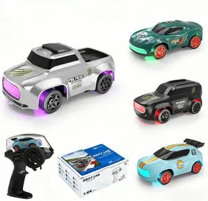 Mini RC Drift Truck, 1/64 Scale 4WD Remote Control Car with LED Lights & DIY Custom Stickers, Fun Desktop Play, Cool Birthday Christmas Gift for Boys & Kids