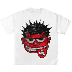 【FathersDayGift】Male Head Red Face Grill Y2K Big Face Style Rap Tee Graphic Cotton Cropped T-Shirts