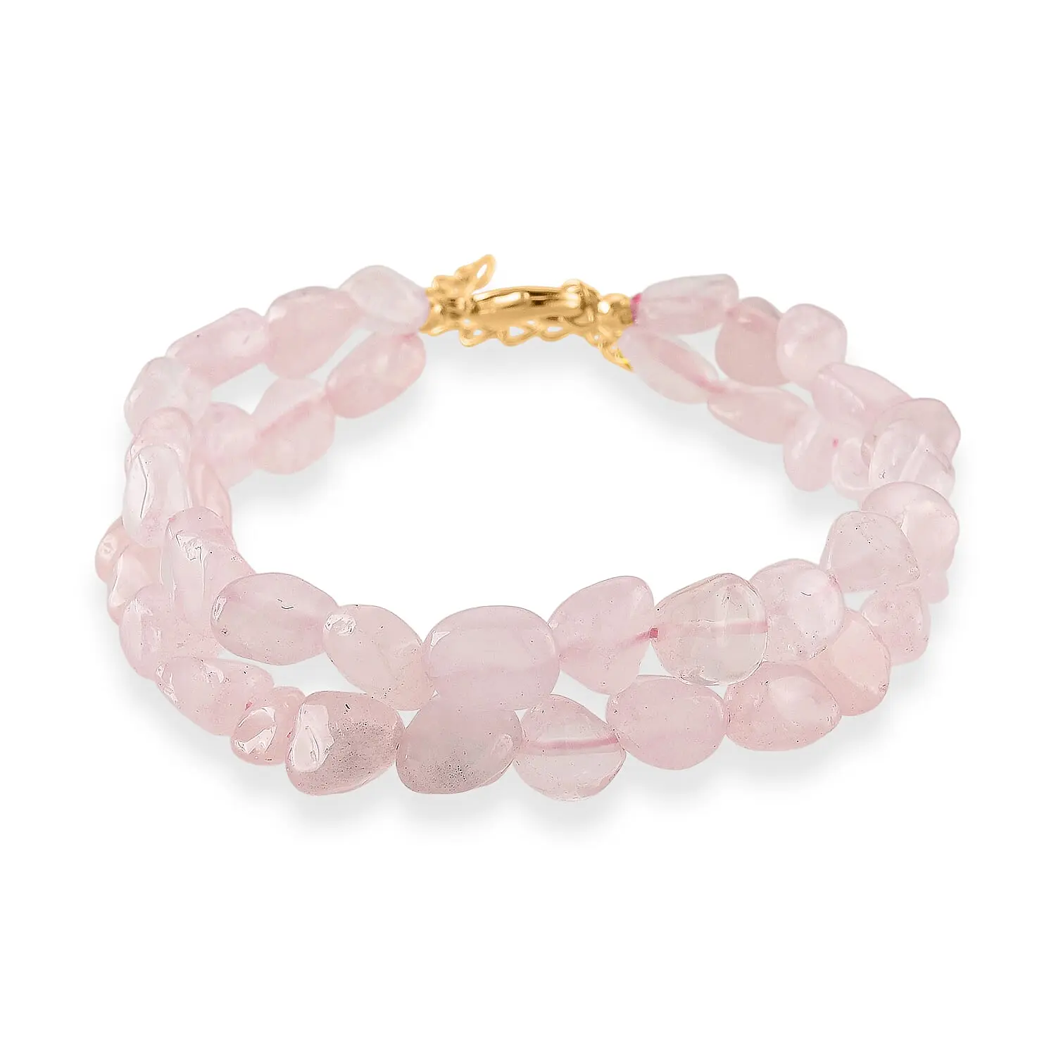 Galilea Rose Quartz 2-Row Beaded Bracelet in Goldtone 7-8.5In