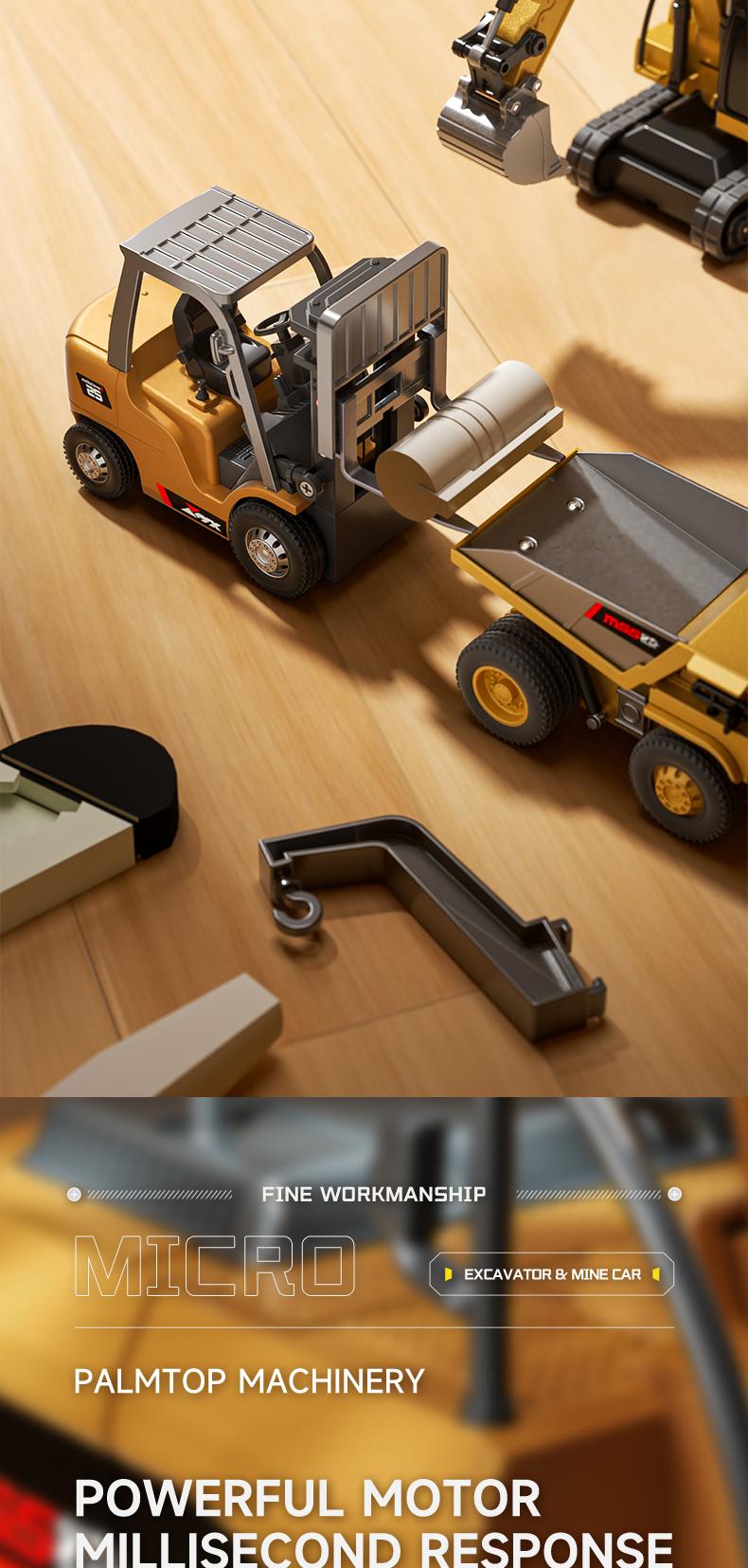 BRRRRT 1/64 Mini Remote Control Excavator and Dump Mini Forklift ToyTruck Full Proportion Toy Set with Lights and Sounds for Adults Kids Boys and Girls RC Construction Vehicles