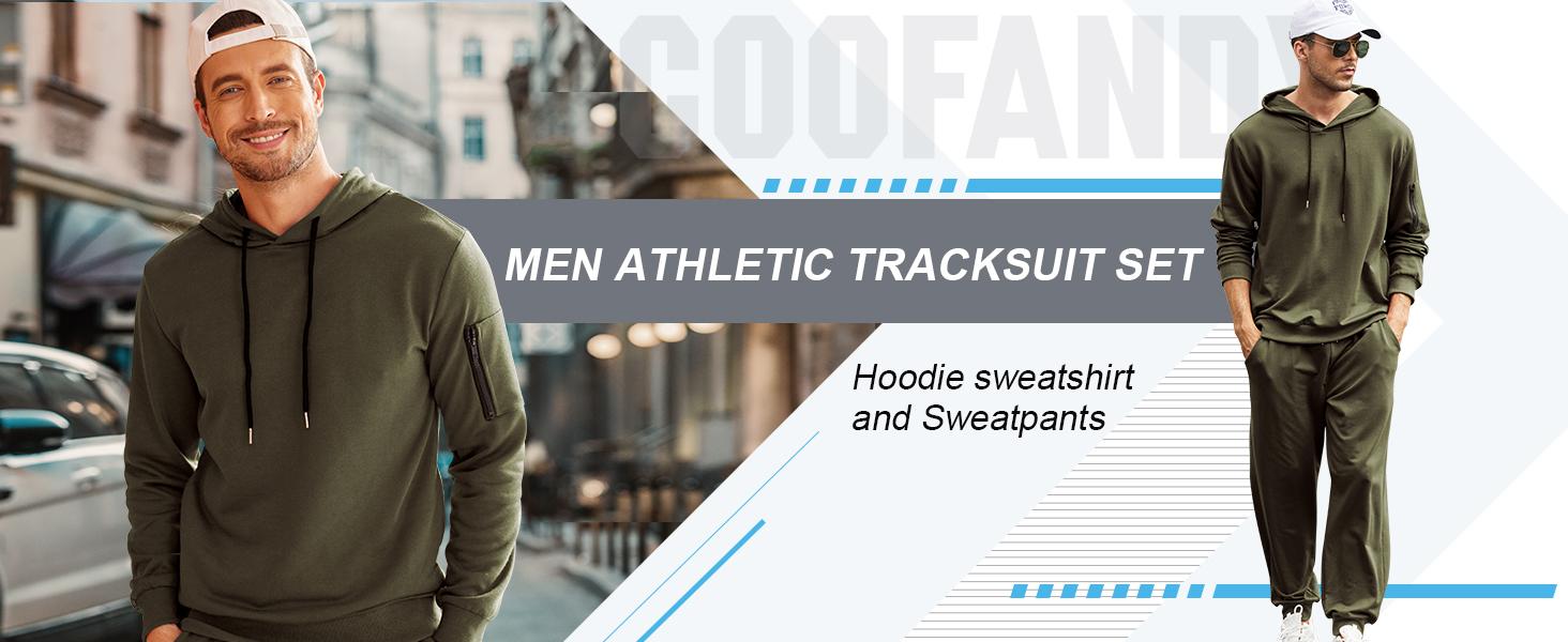 COOFANDY Men's Sports Set Tracksuit Hoodie Set hooded sports set casual running and jogging sports set, casual sports 2-piece set, hooded sports set for home and outdoor leisure jogging enthusiasts Menswear