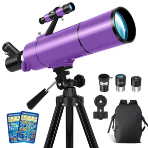 80mm Portable Refractor Telescope with 500mm Focal Length – Beginner Astronomy Scope with Phone Adapter & Space-Themed Stickers