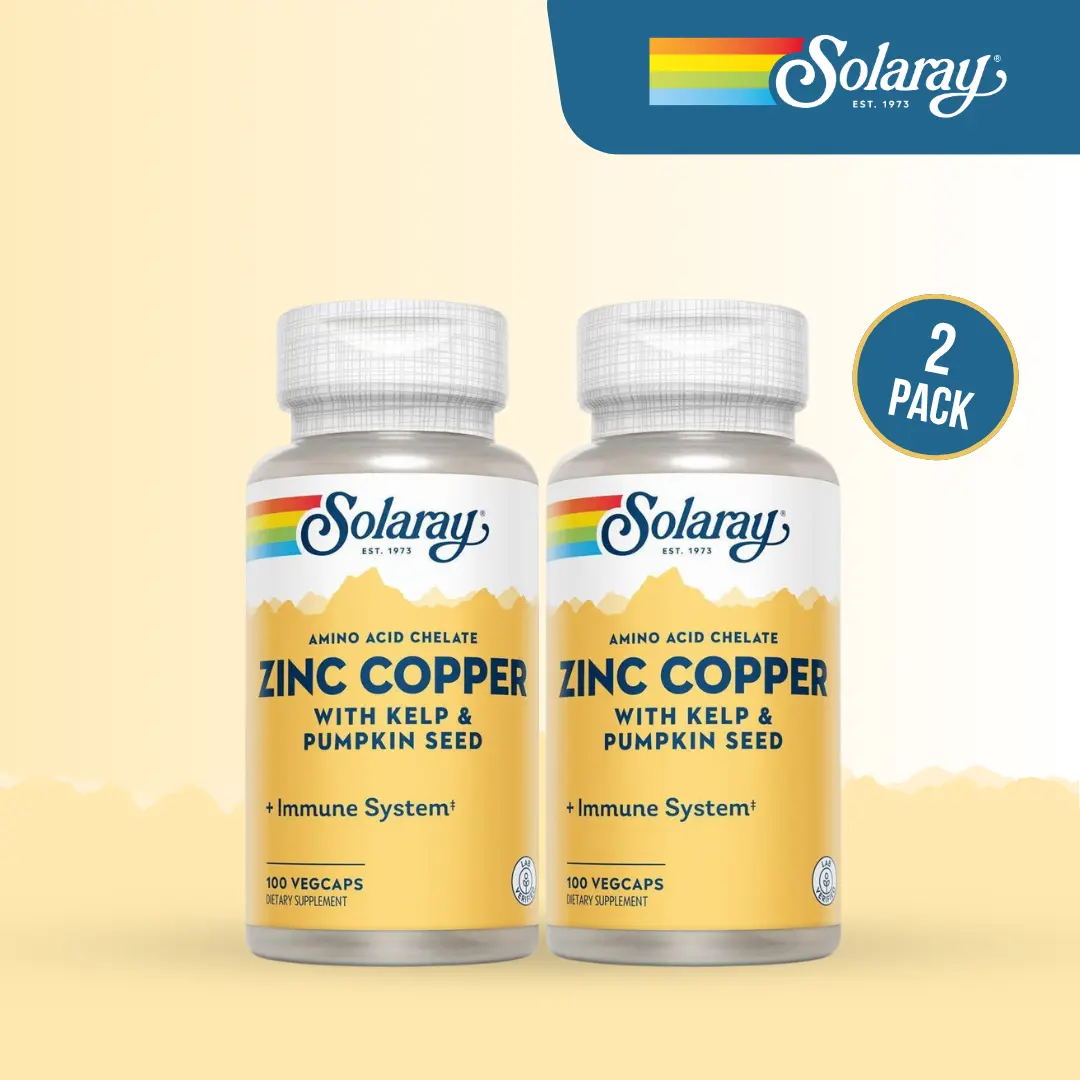 Solaray Zinc Copper VegCaps 2-Pack — 50mg Zinc with Copper & Iodine — Daily Immunity, Heart & Thyroid Support Routine (60-Day Supply)