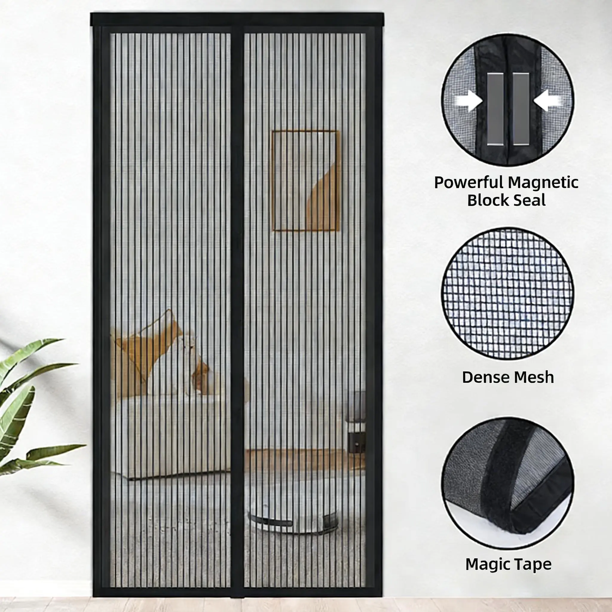 Mosquito door screen for bedroom/room, household use; magnetic self-closing partition curtain; mesh door screen; magnetic attachment strip; no drilling installation accessories; suitable for summer,back to school,dorm essentials,home decor,home essentials