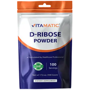 Vitamatic D-Ribose Powder 500g - 17.6 OZ (500 Gram) | Pure & Unflavored | Non-GMO | Easy-Mix Dietary Supplement