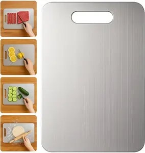 Titanium Cutting Board 100% Pure Titanium Non-Stick Food-Grade Hygiene Durability Chopping Mat Double Sided Dishwasher Safe  - Knives
