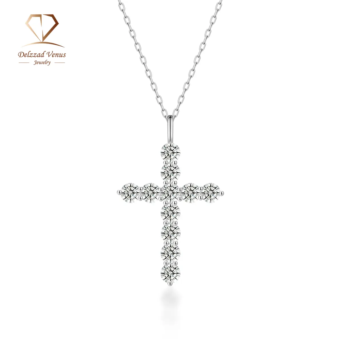 Delzzad Luna Blessing Necklace Cross Pendant Necklace VVS Synthetic Moissanite Pendant Jewelry for Men Women Copper Chain Perfect Birthday Anniversary Gift