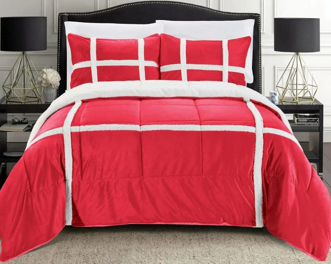 Elegant Comfort 3-Piece Stripe Micro-Suede Reversible Sherpa Comforter Set - Cozy, Textured, and Reversible for Year-Round Warmth
