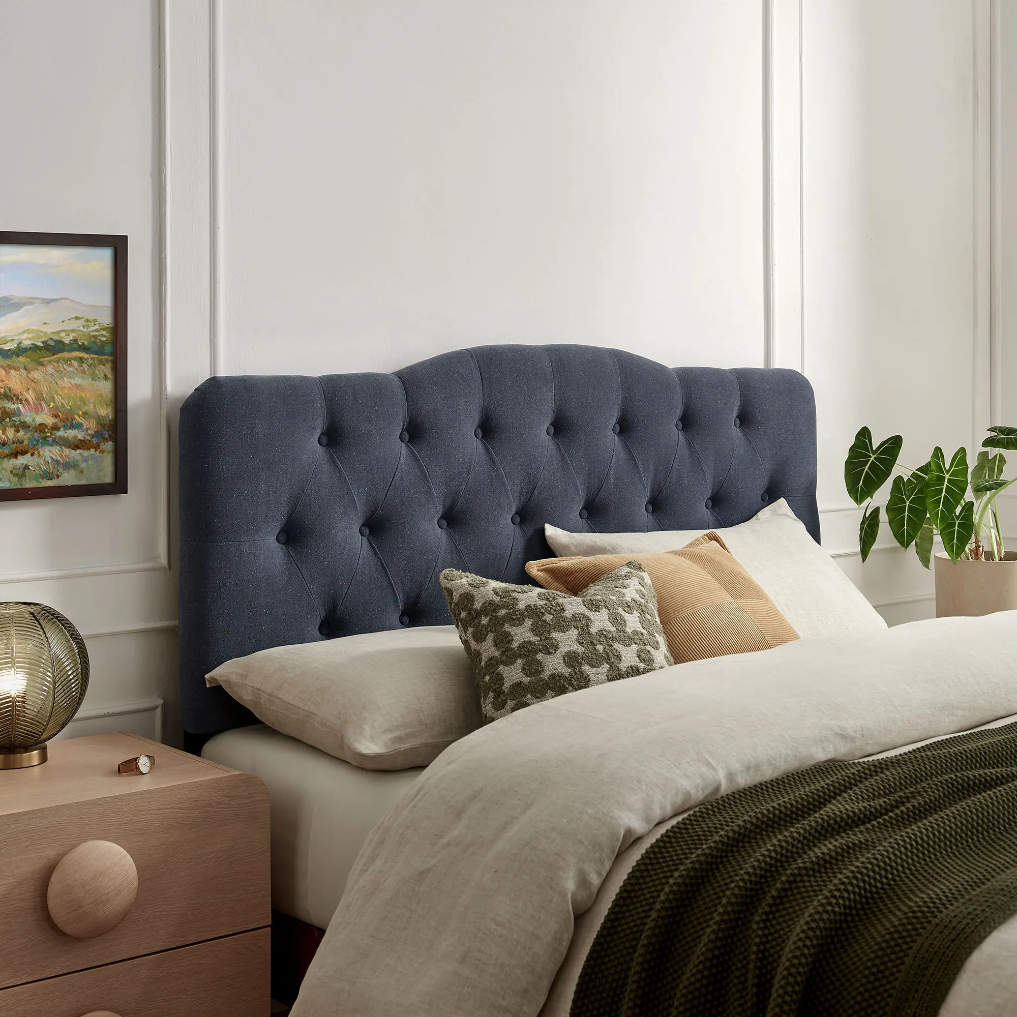 Annabel Premium Linen Blend Full Headboard in Denim