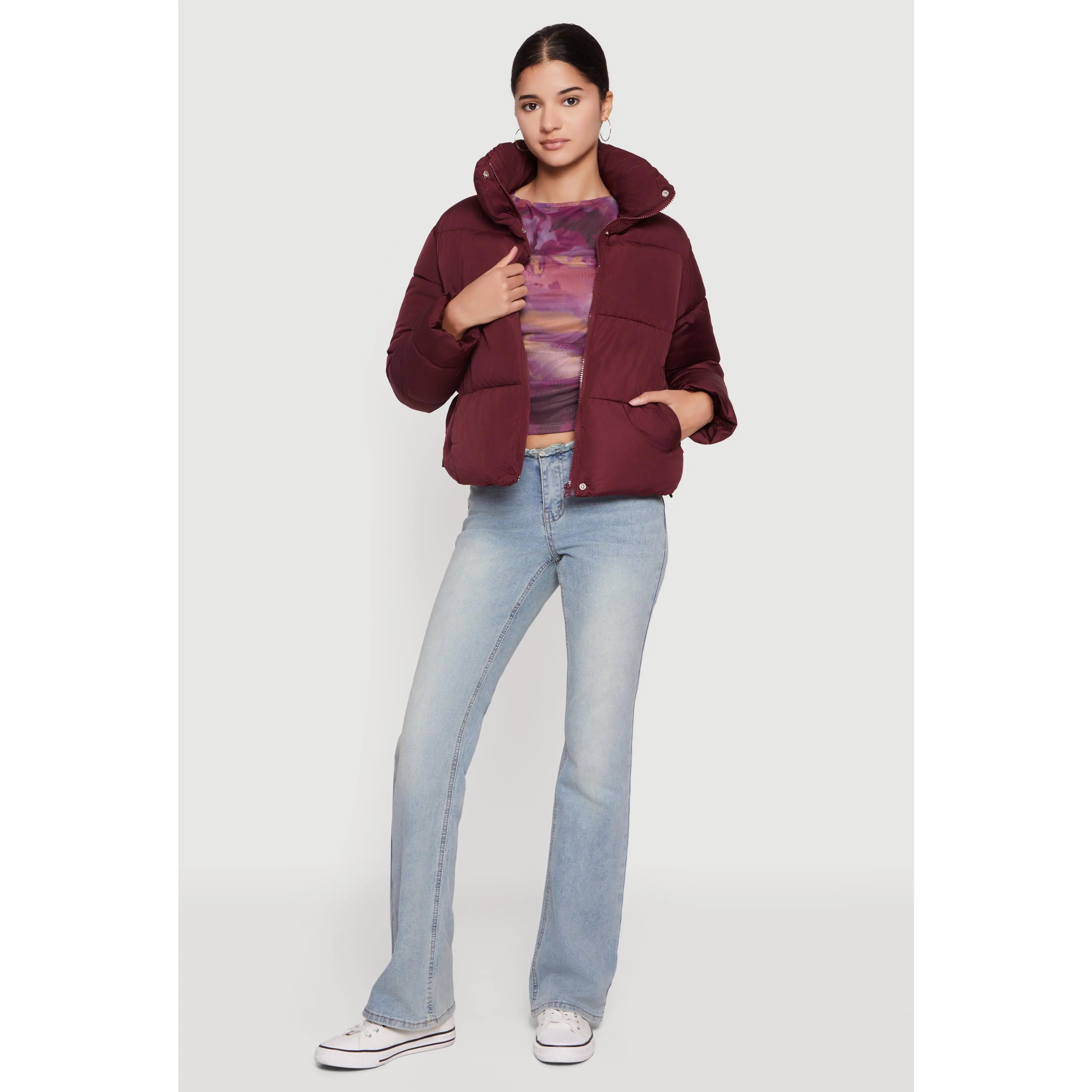 Almost Famous Mock Neck Zip Front Puffer Jacket