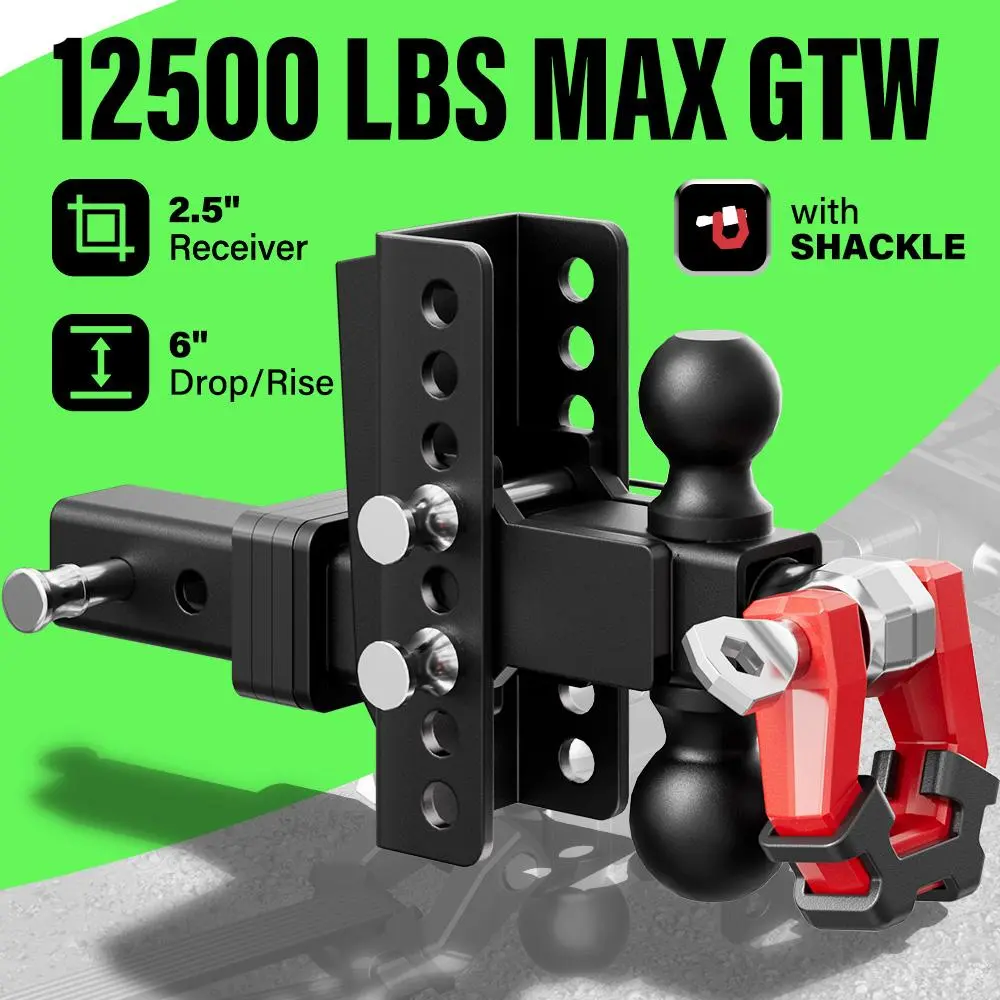 Adjustable Trailer Hitch - Fit 2.5 Inch Receiver Dual Ball Mount with Shackle, 12500 LBS GTW, Anti-Theft Keyed Locks, Integrated Trailer Muffler & Rubber Pads & Metal Pad for Noise Reduction,Perfect for trucks, campers, boats & more.cars accessories