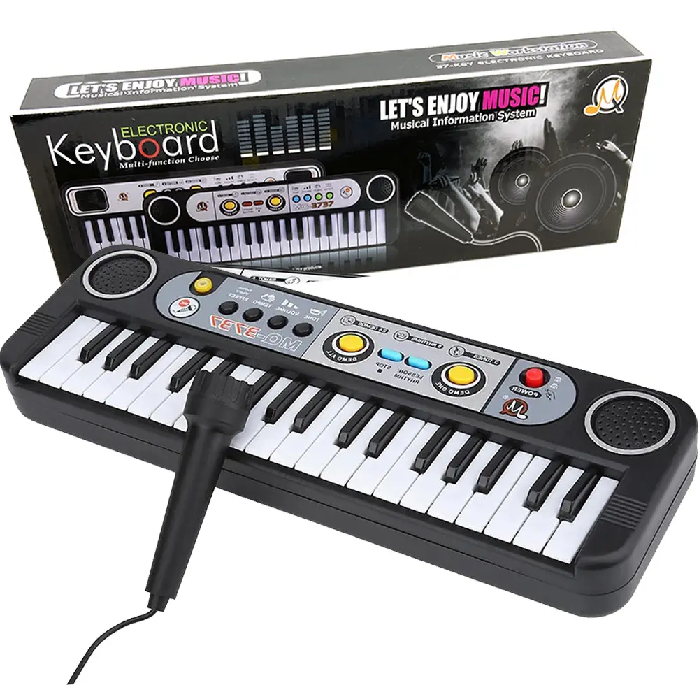 37-Key Portable Electronic Keyboard Piano for Beginners Kids - Digital Pianos, Microphone Included, 8 Rhythms, 24 Demo Tracks, Unisex Educational ABS Plastic Musical Instrument for Son Daughter Birthday Gift