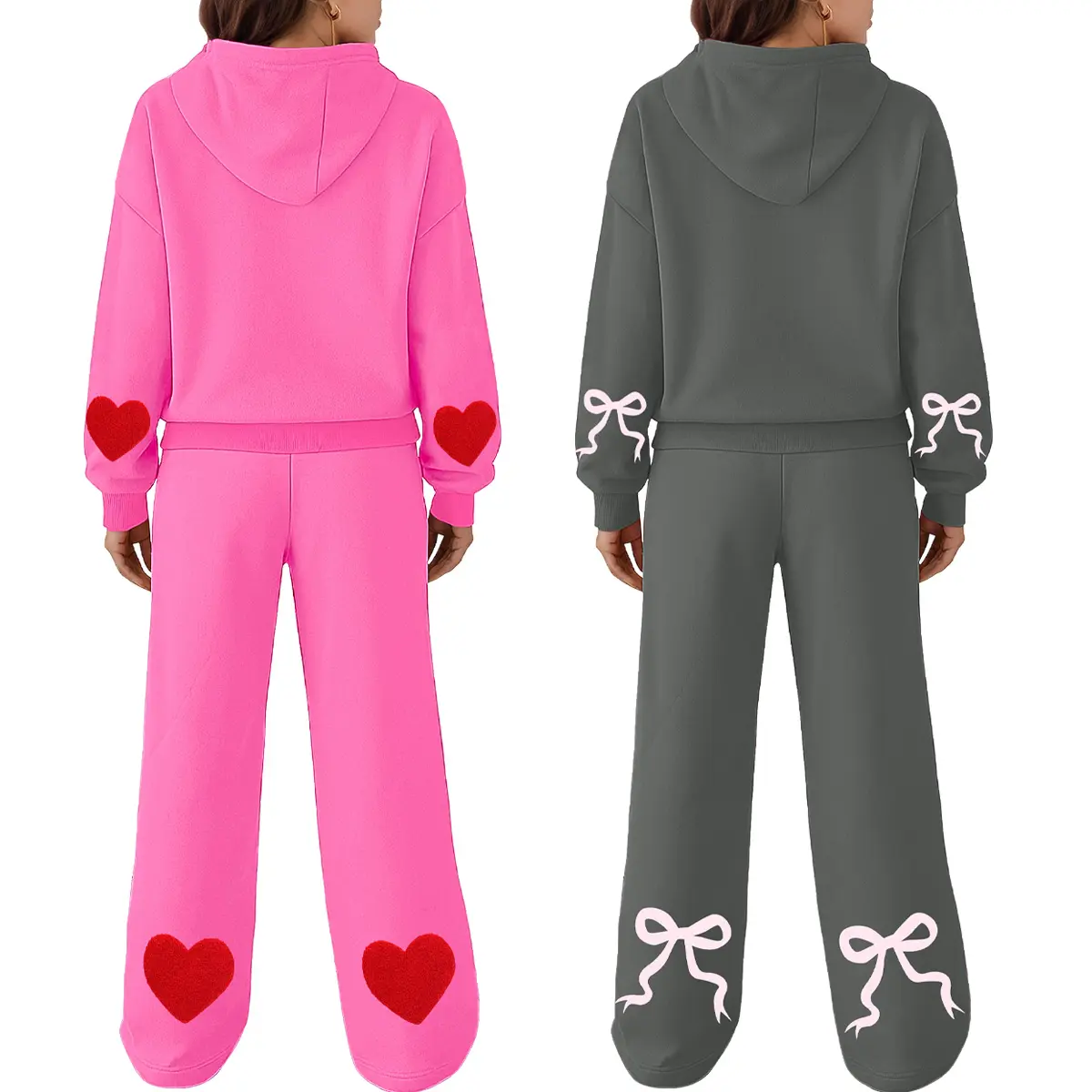 ETCYY NEW Women's 2-Piece Lounge Set - Lady's Bow Trim Print Hoodie & Wide Leg Sweatpants, Athleisure Street Fit Longsleeves, Fall Oversized Sportswear, Bonney Bow Detail, Camo Design, Cute Loungewear, Sweatsuit Set Outfit, Sportswear Set Athletic Tracksu