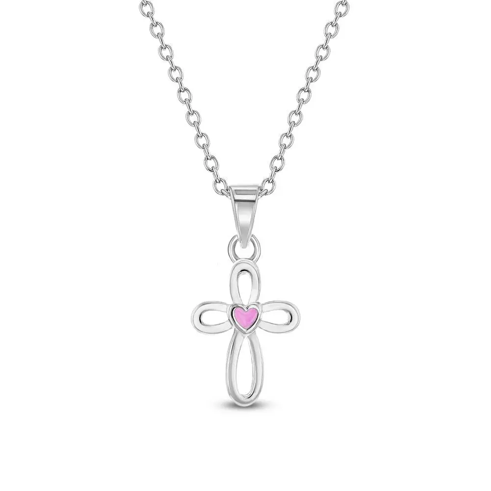 Tiny Open CZ Cross 11mm Toddler/Kids/Girls Necklace Religious - Sterling Silver